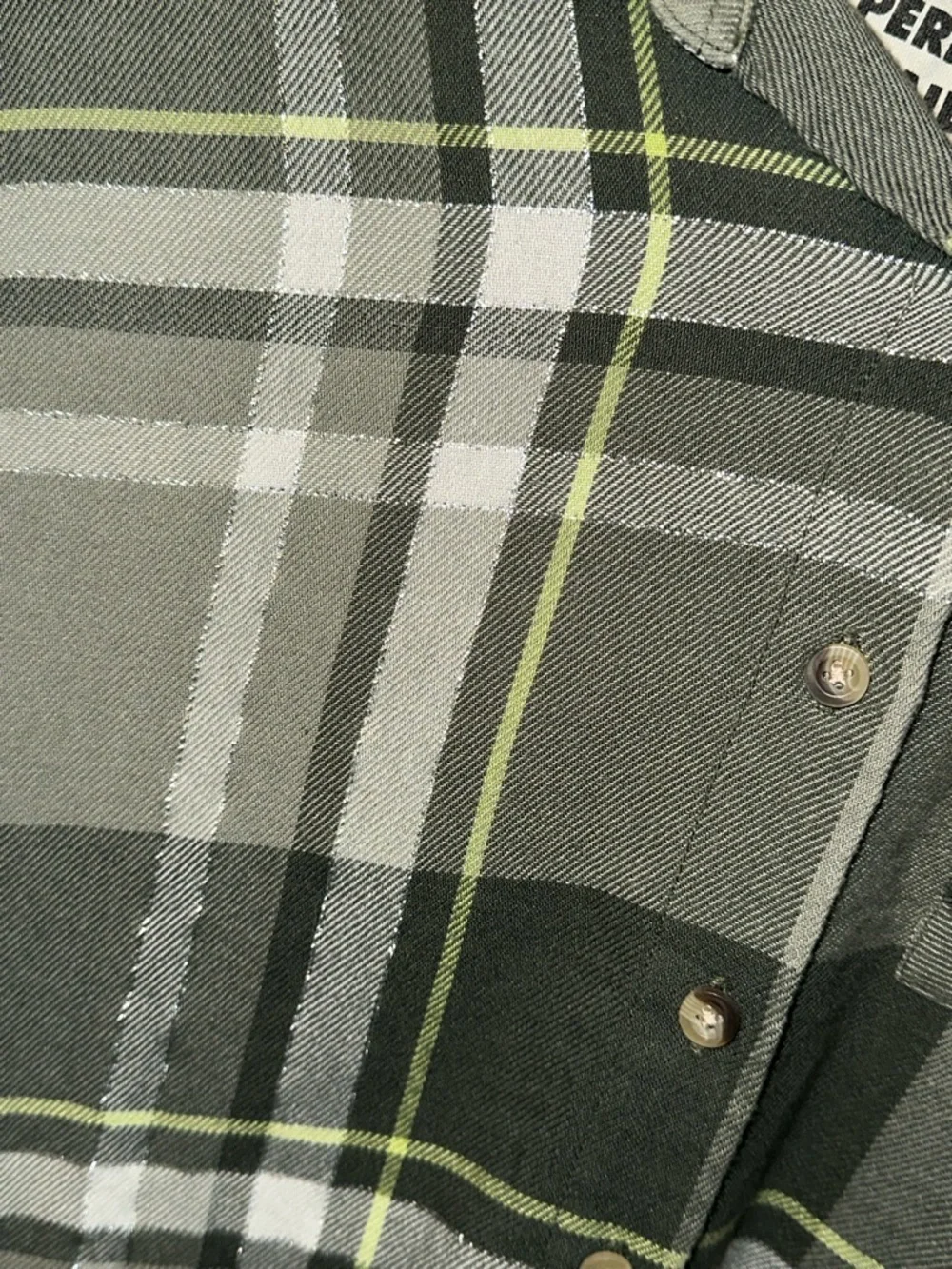 Justice Olive Green Metallic Threading Plaid Shit, Sz 14